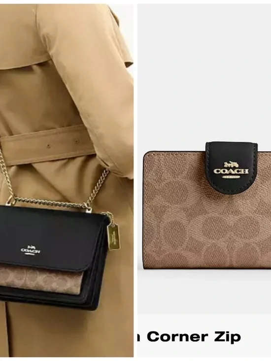 Coach SET Black Leather & Brown Signature Canvas Crossbody with Matching Wallet - Picture 2 of 16